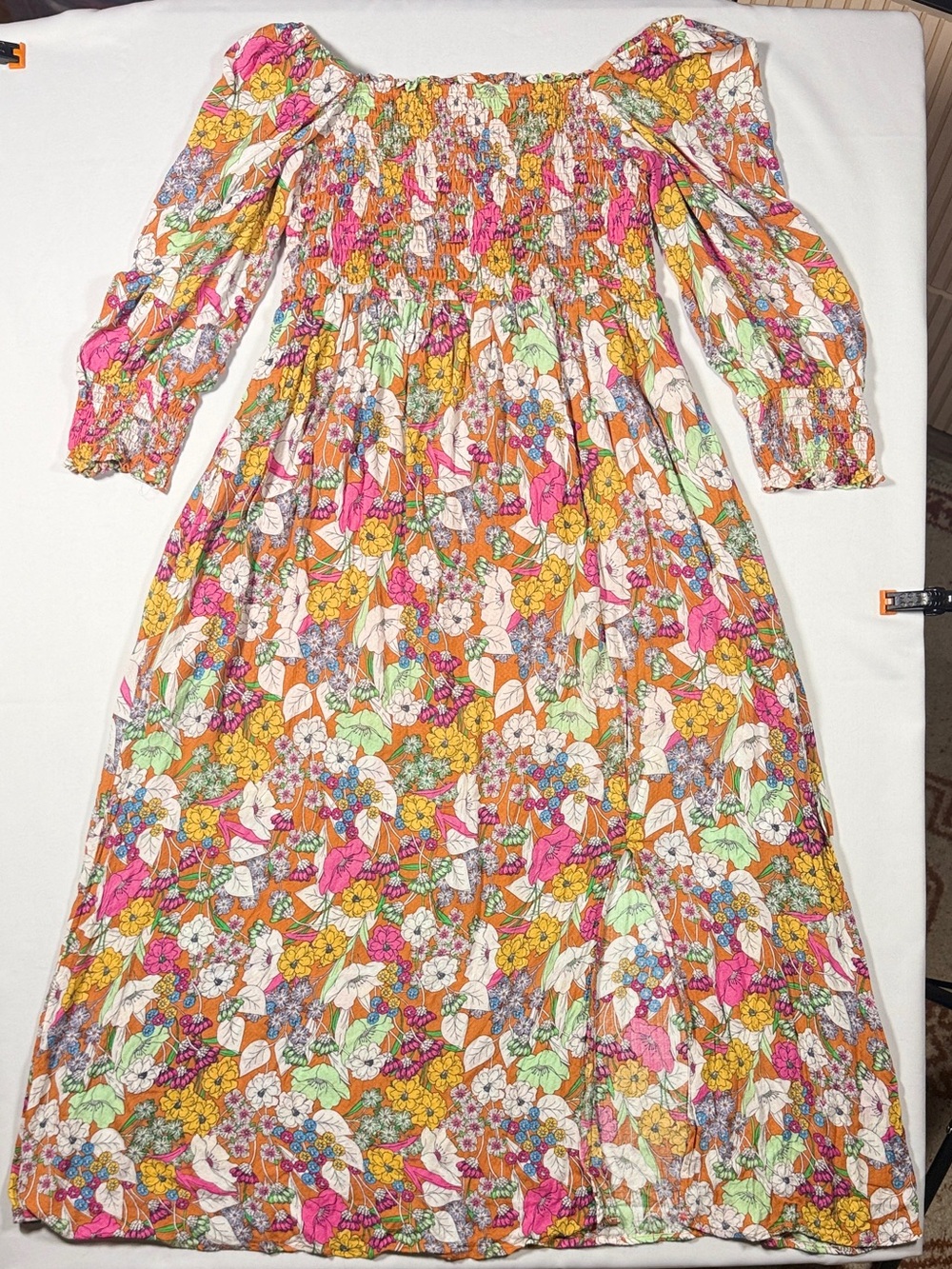 Melrose & Market 70s Retro Floral Smocked Off Shoulder Maxi Dress L